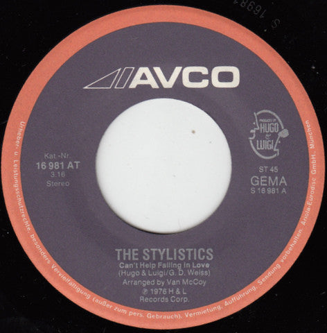 The Stylistics : Can't Help Falling In Love (7", Single)