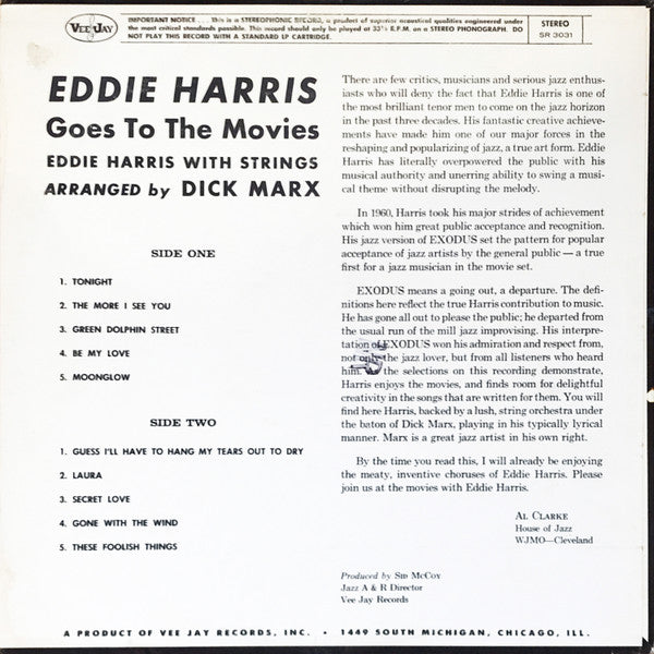 Eddie Harris : Eddie Harris Goes To The Movies (LP, Album)