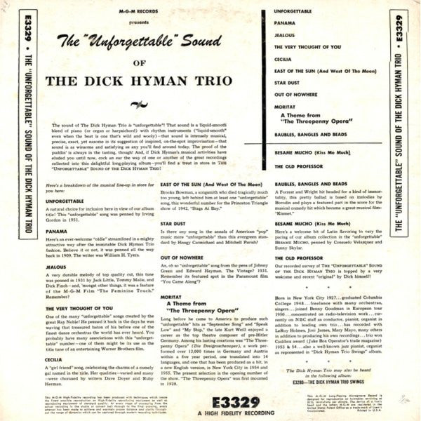 The Dick Hyman Trio : The "Unforgettable" Sound Of The Dick Hyman Trio (LP, Album)