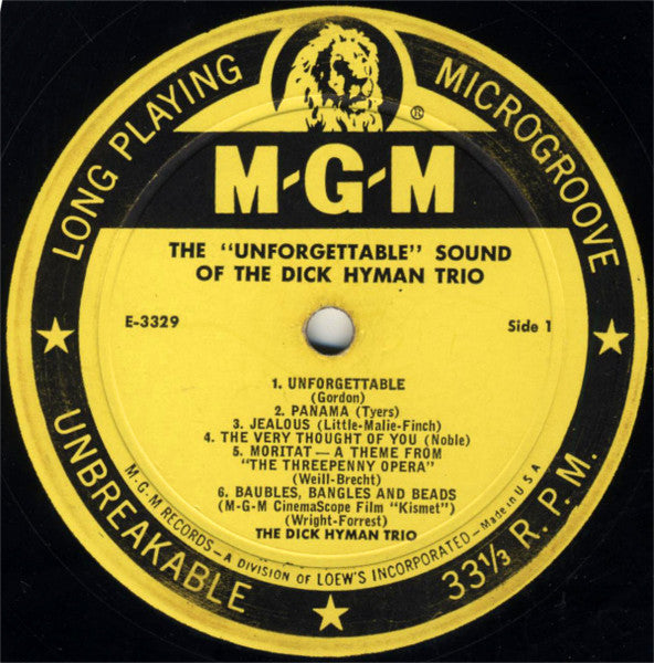 The Dick Hyman Trio : The "Unforgettable" Sound Of The Dick Hyman Trio (LP, Album)