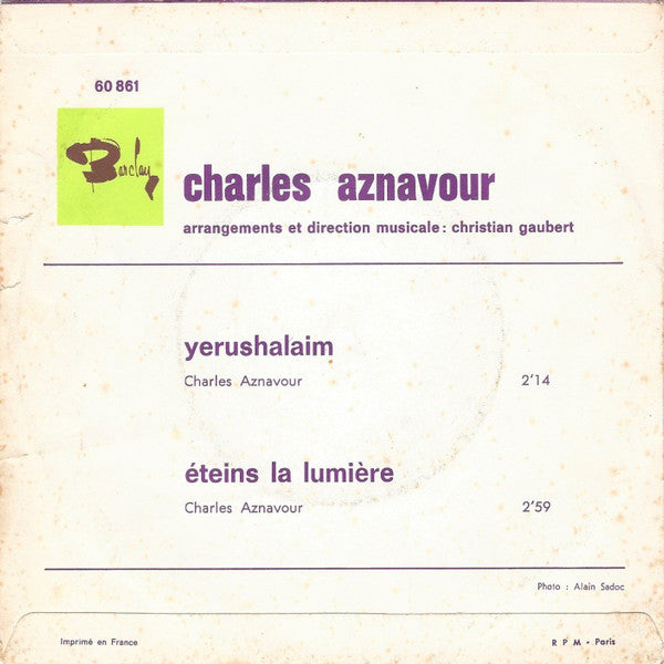 Charles Aznavour : Yerushalaïm / Éteins La Lumière (7", Single)