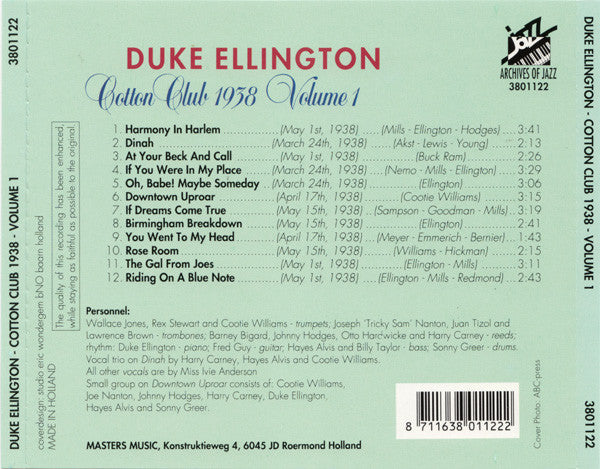 Duke Ellington : Cotton Club 1938 - Volume 1 (CD, Comp)