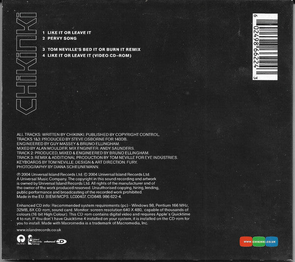 Chikinki : Like It Or Leave It (CD, Single, Enh, Dig)
