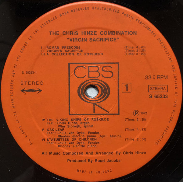 The Chris Hinze Combination : Virgin Sacrifice (LP, Album)