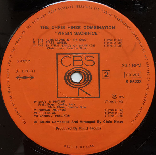 The Chris Hinze Combination : Virgin Sacrifice (LP, Album)