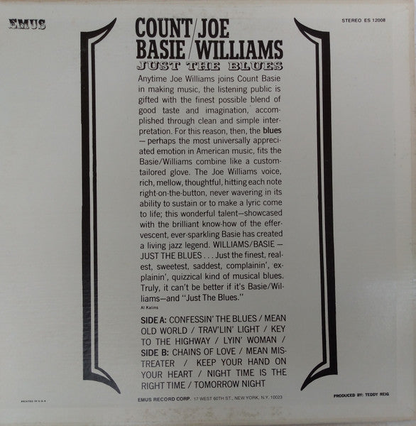 Count Basie / Joe Williams : Just The Blues (LP, Album)