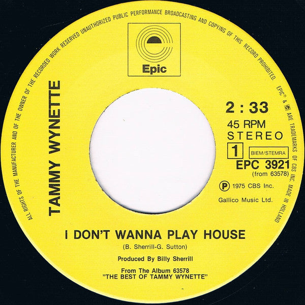 Tammy Wynette : I Don't Wanna Play House (7", Single)