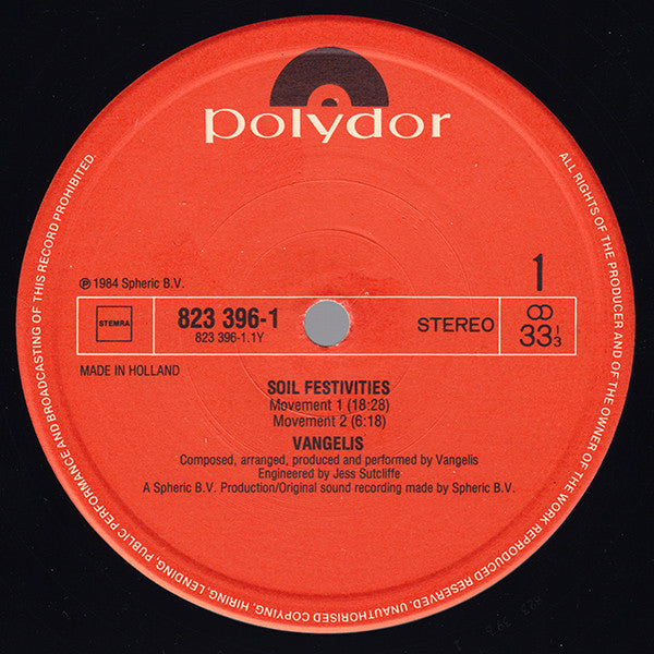 Vangelis : Soil Festivities (LP, Album)