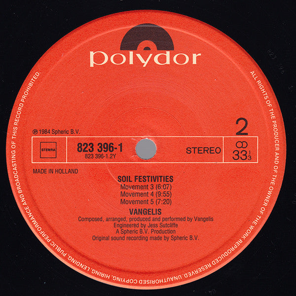 Vangelis : Soil Festivities (LP, Album)