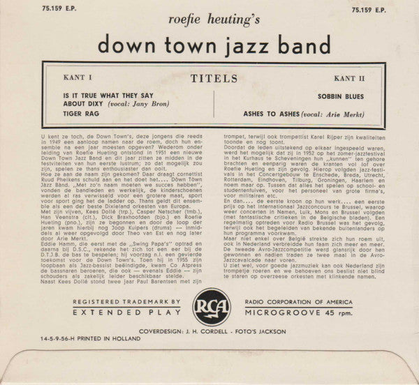 The Down Town Jazz Band : Roefie Hueting's Down Town Jazz Band (7", EP)