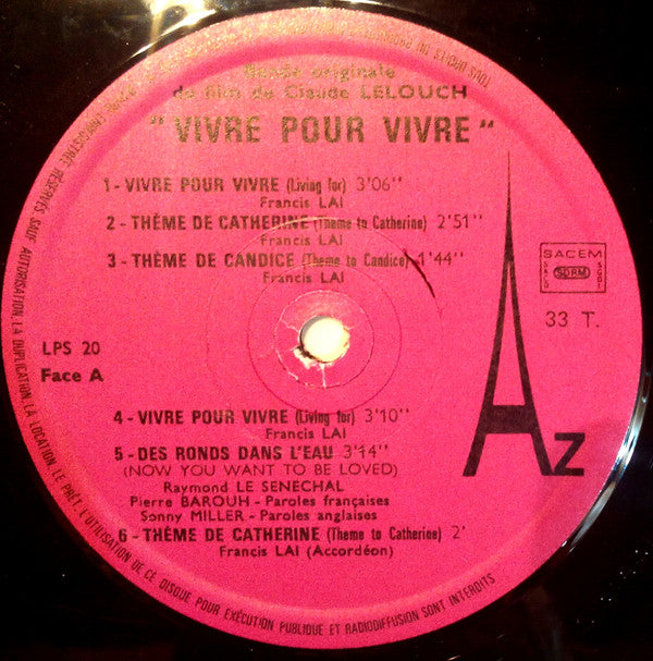 Francis Lai : Vivre Pour Vivre - Bande Originale Du Film (LP, Album, RE)
