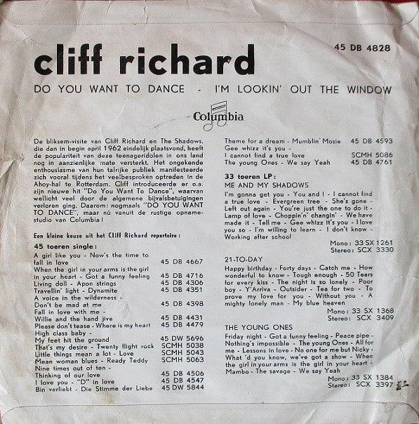 Cliff Richard : I'm Lookin' Out The Window / Do You Want To Dance (7", Single)