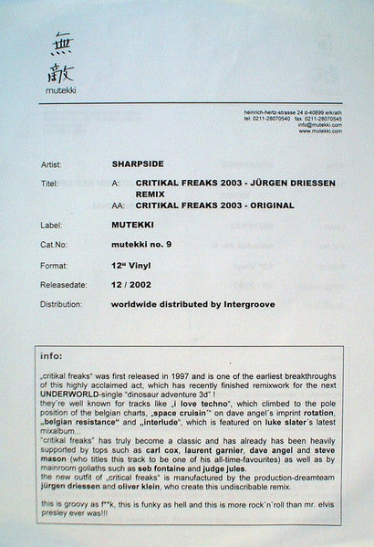 Sharpside : Critikal Freaks 2003 (12", W/Lbl)