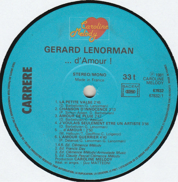 Gérard Lenorman : ...D'amour (LP, Album)