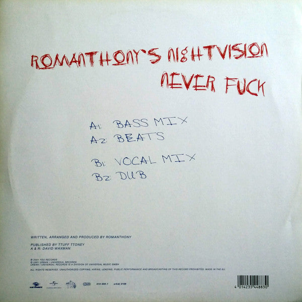 Romanthony's Nightvision : Never Fuck (12")