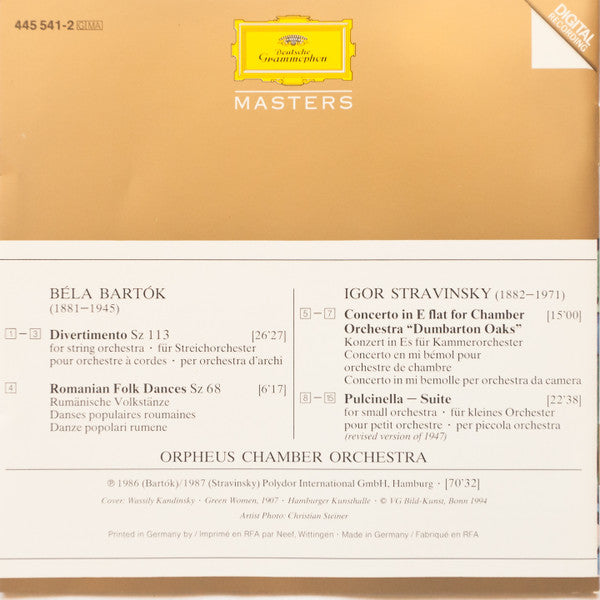 Béla Bartók, Igor Stravinsky - Orpheus Chamber Orchestra : Divertimento • Romanian Folk Dances • Dumbarton Oaks • Pulcinella Suite (CD, Comp, RM)