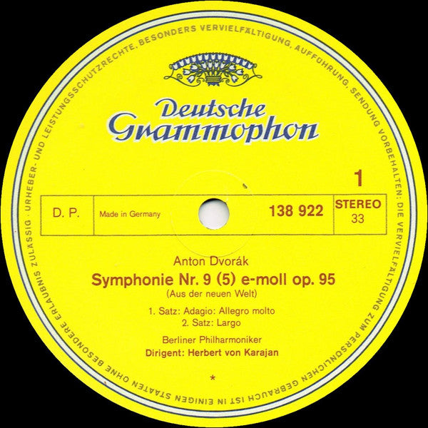 Antonín Dvořák - Berliner Philharmoniker · Herbert von Karajan : »Aus Der Neuen Welt« - »From The New World« - Symphonie Nr.9 (5) Op. 95 (LP, RE)