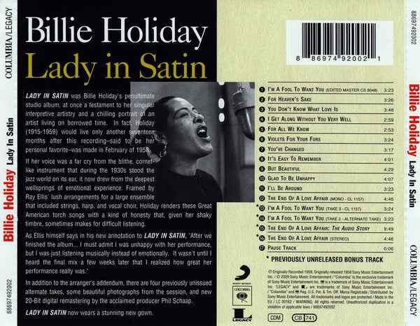 Billie Holiday / Ray Ellis And His Orchestra : Lady In Satin (CD, Album, RE, RM)