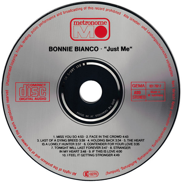 Bonnie Bianco : Just Me (CD, Album)