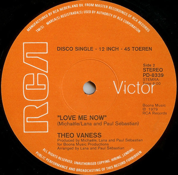 Theo Vaness : As Long As It's Love / Love Me Now (12", Single)