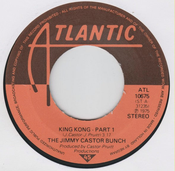 The Jimmy Castor Bunch : King Kong Part 1+2 (7", Single, Red)