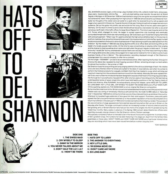Del Shannon : Hats Off To Del Shannon (LP, Album, RE)