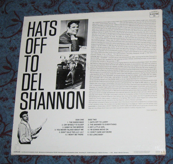 Del Shannon : Hats Off To Del Shannon (LP, Album, RE)