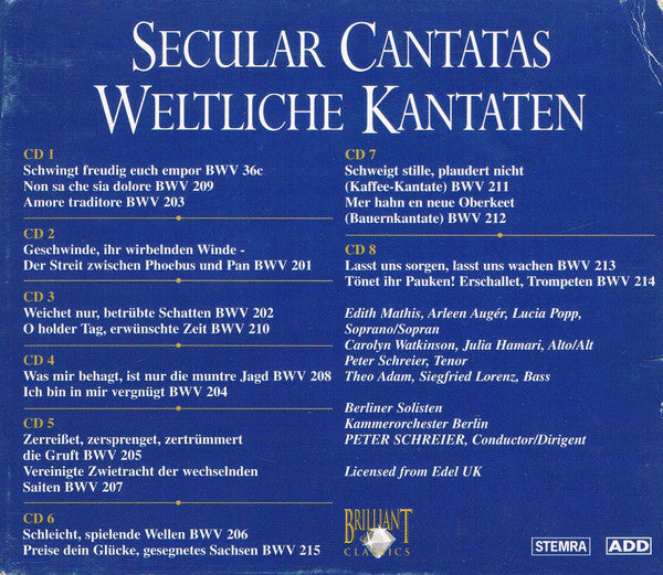 Johann Sebastian Bach : Secular Cantatas / Weltliche Kantaten (8xCD + Box, Comp)