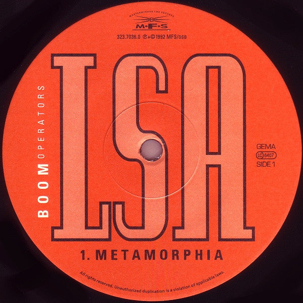 Boom Operators (2) Featuring The Boom (2) & Voov : LSA (12")