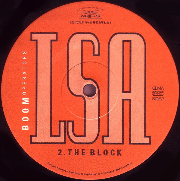 Boom Operators (2) Featuring The Boom (2) & Voov : LSA (12")