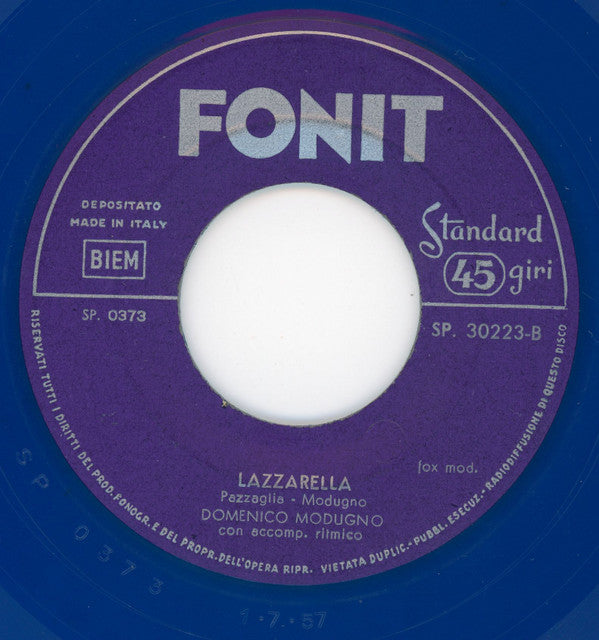 Domenico Modugno : Nel Blu, Dipinto Di Blu / Lazzarella (7", Single, Blu)