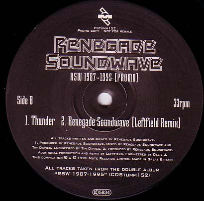 Renegade Soundwave : RSW 1987-1995 [Promo] (12", Promo, Smplr)