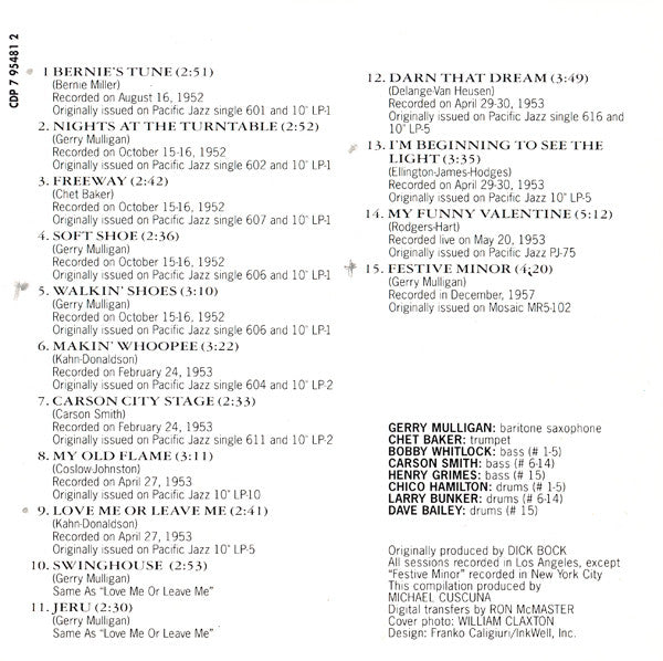 Gerry Mulligan / Chet Baker : The Best Of The Gerry Mulligan Quartet With Chet Baker (CD, Comp)