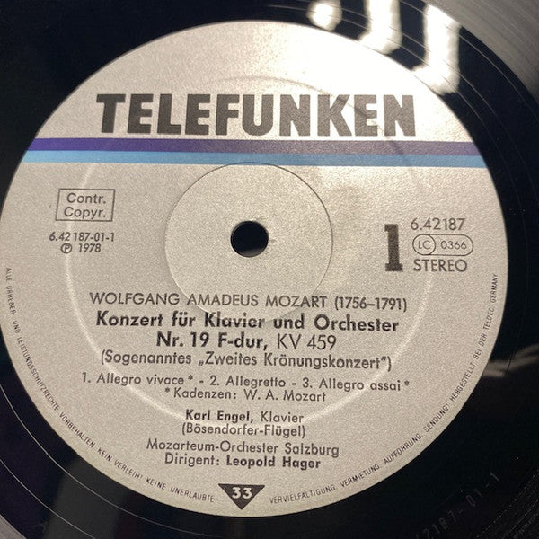 Wolfgang Amadeus Mozart, Karl Engel, Das Mozarteum Orchester Salzburg, Leopold Hager : Klavierkonzerte - Piano Concertos - Concertos Pour Piano Nr.8, KV246 - Nr.19, KV459 (LP, Gat)