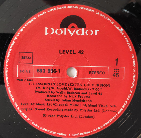 Level 42 : Lessons In Love (Extended Version) (12")