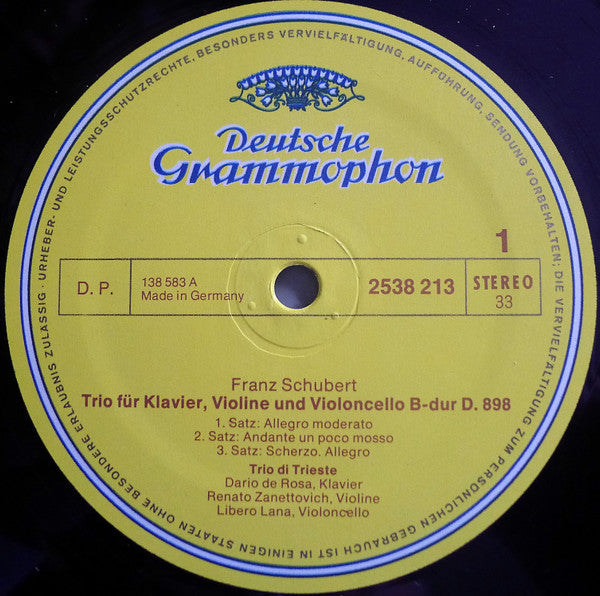 Franz Schubert - Trio Di Trieste : Klaviertrio B-dur / Sonatensatz B-dur (LP)