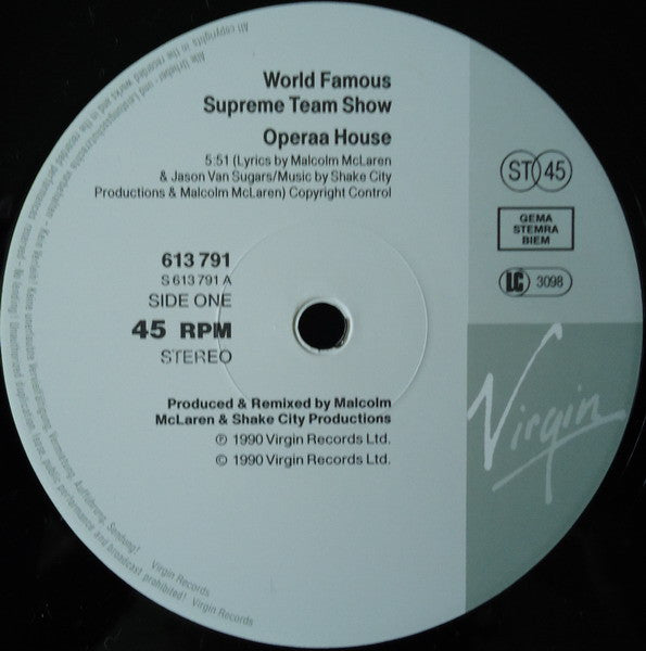 Malcolm McLaren Presents World's Famous Supreme Team : Operaa House • Aria On Air (12")