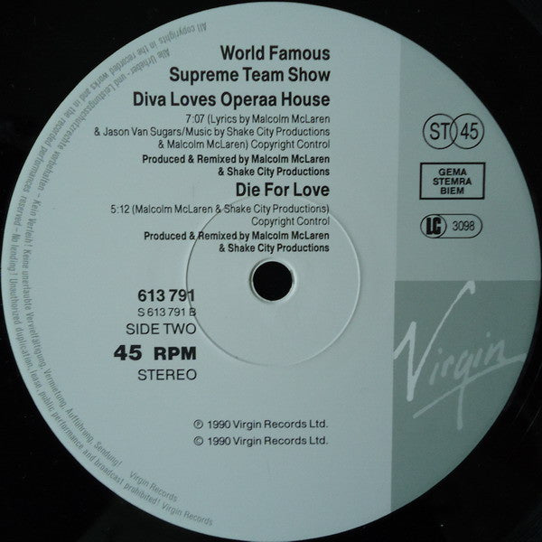 Malcolm McLaren Presents World's Famous Supreme Team : Operaa House • Aria On Air (12")