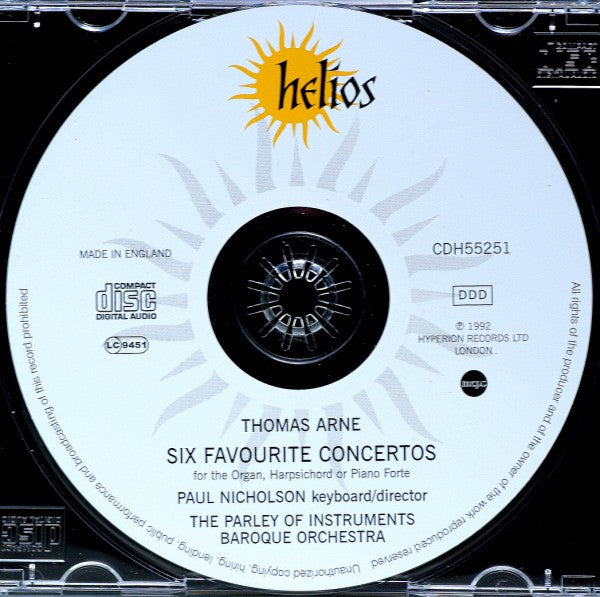 Thomas Arne, Paul Nicholson, The Parley Of Instruments : Six Favourite Concertos (CD, Album, RE)
