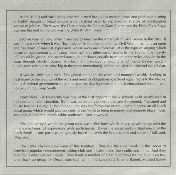 The Delta Rhythm Boys : Dry Bones (CD, Comp)