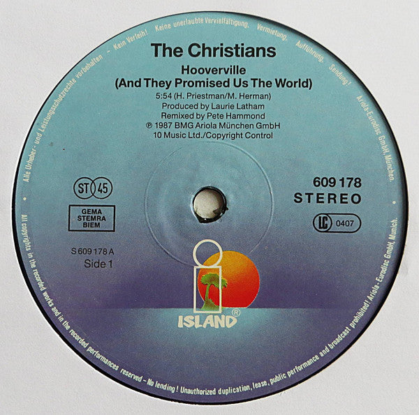 The Christians : Hooverville (And They Promised Us The World) (12", Maxi)
