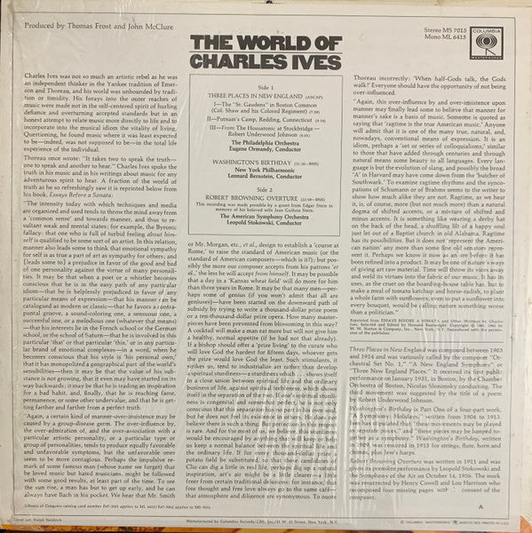 Charles Ives / Eugene Ormandy / The Philadelphia Orchestra / Leopold Stokowski / The American Symphony Orchestra / Leonard Bernstein / New York Philharmonic : The World Of Charles Ives (LP, Comp, RE)