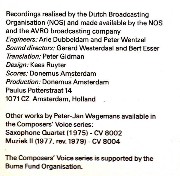 Peter-Jan Wagemans : Romance - Muziek 1 - Octet (LP)