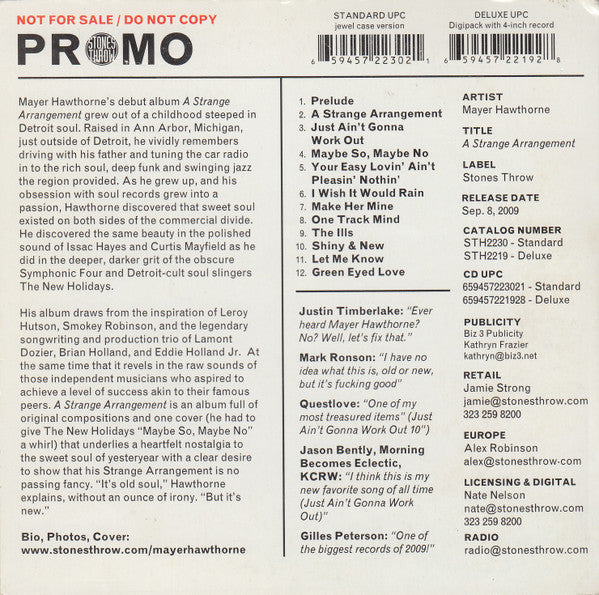Mayer Hawthorne : A Strange Arrangement (CD, Advance, Album, Copy Prot., Promo)