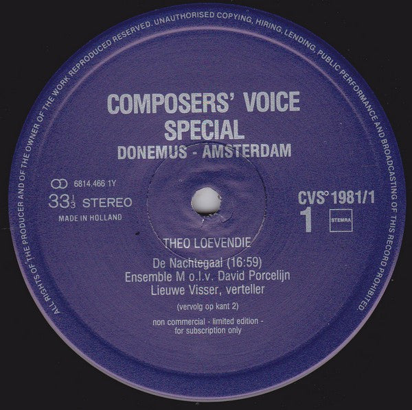 Theo Loevendie, Lieuwe Visser, Ensemble M o.l.v. David Porcelijn : De Nachtegaal (LP, Ltd)
