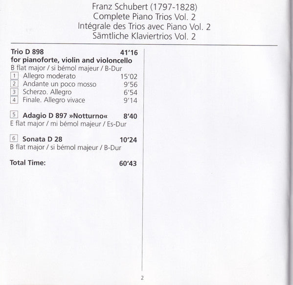 Franz Schubert, Vienna Piano Trio : Complete Piano Trios Vol. 2 (CD)