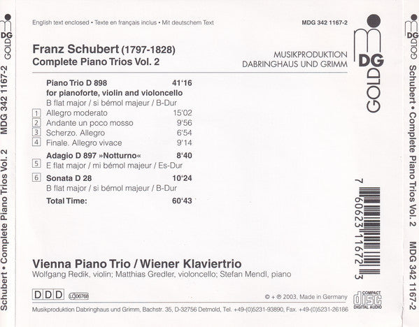 Franz Schubert, Vienna Piano Trio : Complete Piano Trios Vol. 2 (CD)