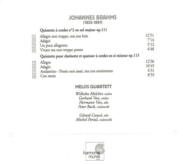 Johannes Brahms - Gérard Caussé, Michel Portal, Melos Quartett : Quintettes Op. 111 & 115 (CD, RE)