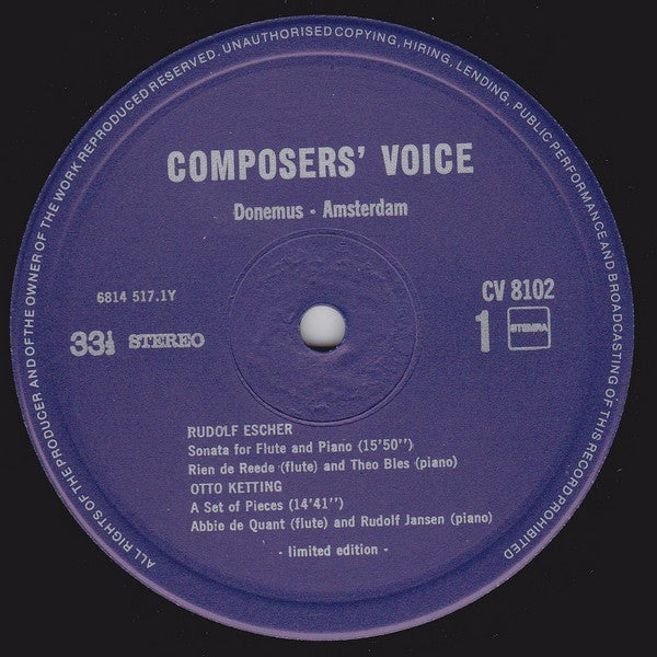 Rudolf Escher  /  Otto Ketting  /  Wim de Ruiter  /  Theo Loevendie  /  Maarten Bon : Flute Music (LP, Ltd)