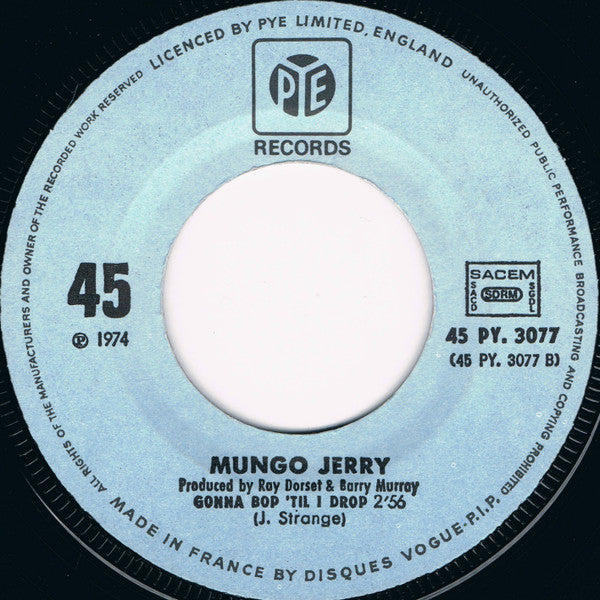 Mungo Jerry : Long Legged Woman Dressed In Black / Gonna Bop 'Til I Drop (7", Single, Mono)